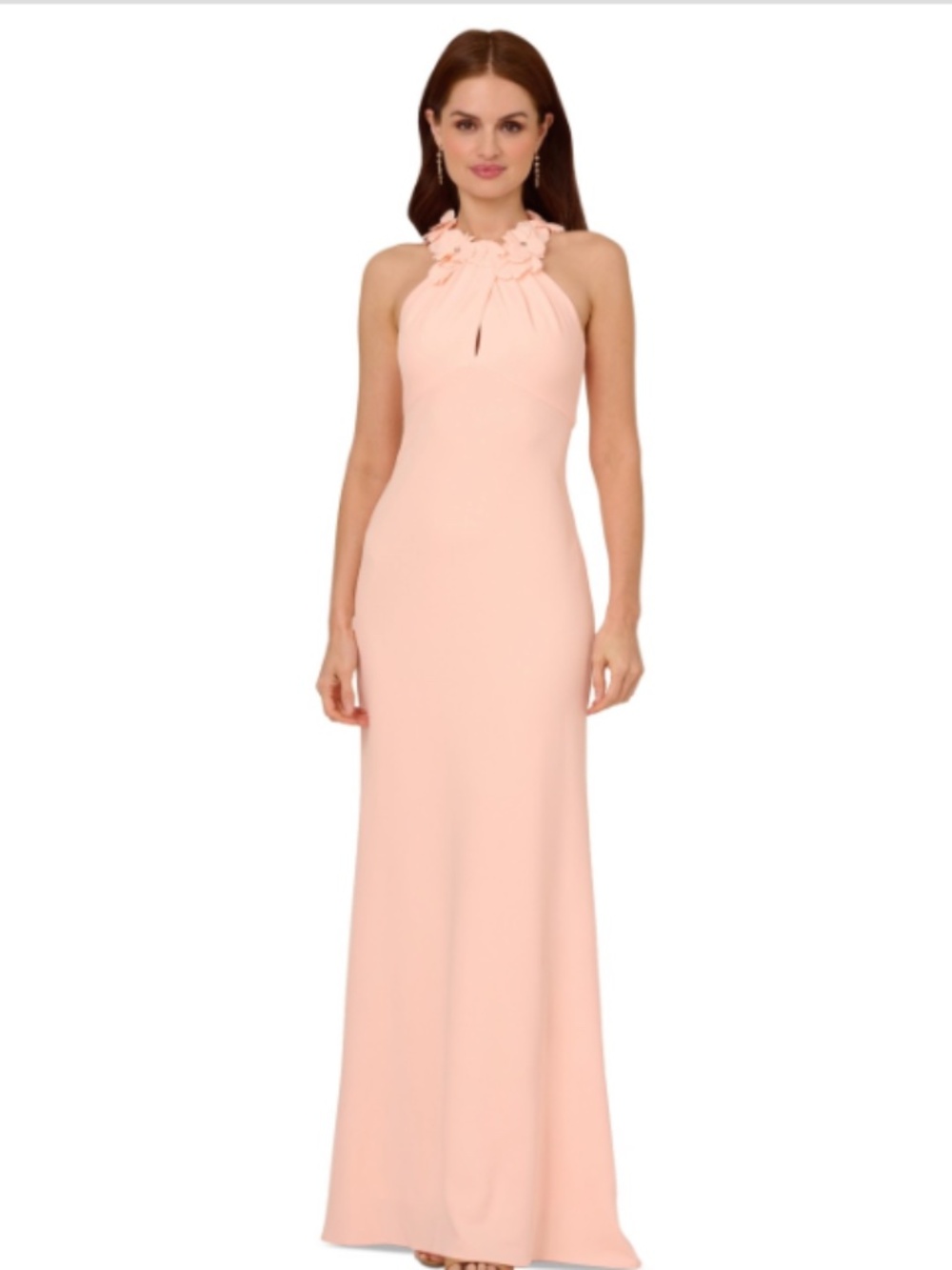 Adrianna Papell Women's Rosette Halter Gown - Peach Kiss Size 0